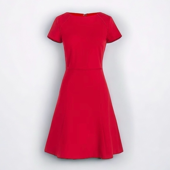 J. Crew Red Fit & Flare Short Sleeve Flounce Ponte Dress 2 - Picture 10 of 10